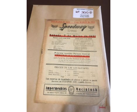Speedway : Uruguay - Montevideo programme 07/03/1931 - includes international stars - in fine condition
