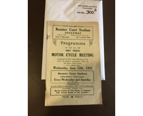 Speedway : Southampton (Banister Court) Gosport Open Handicap programme - sl.rusted staples but fine condition 12/06/1929