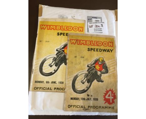 Speedway : Wimbledon (2) Lamoreaux v Wilkinson Team 06/06/1938 v New Cross 10/07/1939 - both sl.grubby but fine cond