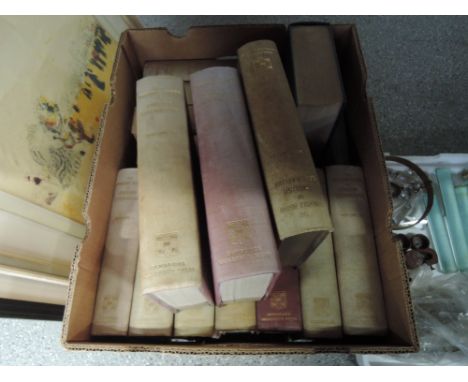 A box of vintage books including The Cambridge History of English Literature volumes 1-14