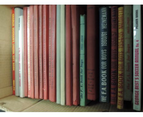 A box of vintage football volumes including the Charles Buchan soccer gift book 1954-55, 1955-56, 1957-58, 1958-59, 1959-60, 