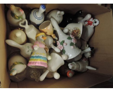 A box of ceramic bells etc