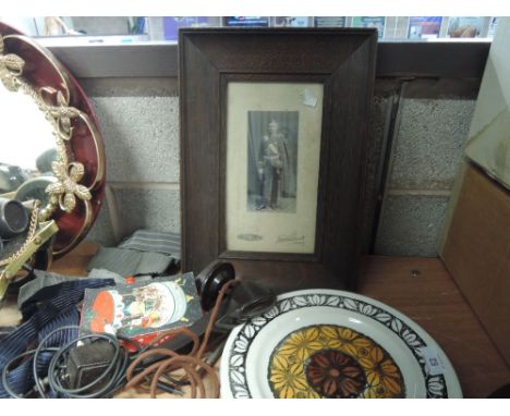 A selection of bow ties, two Kathie Winkle Broadhurst plates, a bakelite gramophone arm etc
