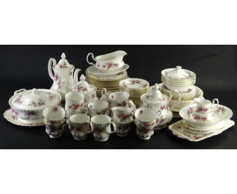 A Royal Albert Lavender Rose pattern part dinner and tea service, to include some seconds.
