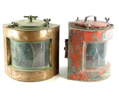 A similar copper and a red painted ships lamp. (AF, 2)`