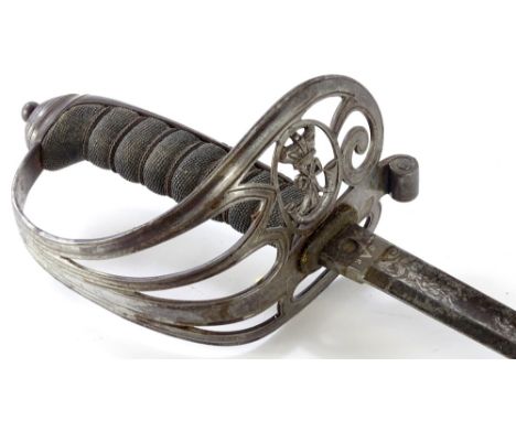 A Victorian 1854 pattern infantry officers sword, by Firmin and Sons, London, with scabbard (AF), 99cm L, blade 82cm L.