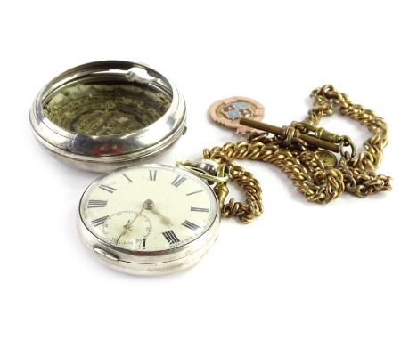 A Victorian silver pair cased pocket watch, the enamel dial with Roman numerals, the movement stamped William Woolsey, Birmin