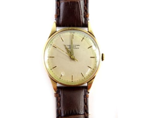 An International Watch Company (IWC) Schaffhausen 9ct gold gentleman's wristwatch, with circular dial,  the dial 3cm W, on a 