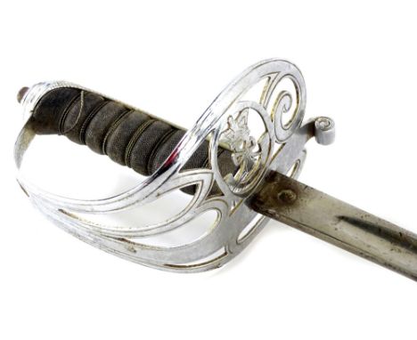 A Victorian 1845 pattern infantry officers sword, with scabbard (AF), 100cm L, blade 82cm L.