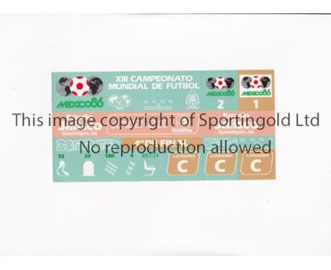 1986 WORLD CUP      Unused ticket for the Quarter-Final, Brazil v France 21/6/1986 at the Jalisco Stadium, staple holes on th
