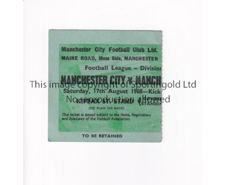MANCHESTER UNITED     Ticket for the away League match v Manchester City 17/8/1968.     Good