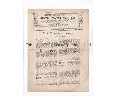 ARSENAL     Programme for the home League match v Everton 1/10/1921, slightly creased.     Generally good