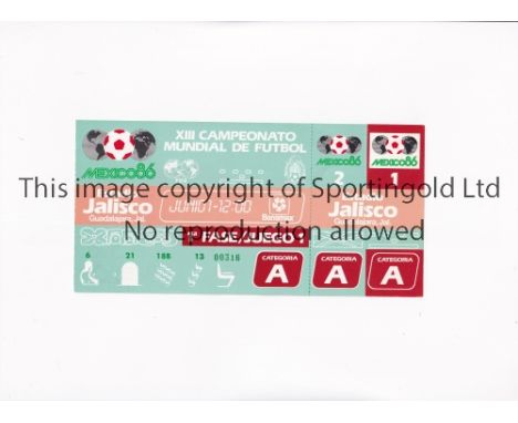 1986 WORLD CUP      Unused ticket for Spain v Brazil 1/6 at the Jalisco Stadium, Guadalajara. Staple holes on the left.   Gen