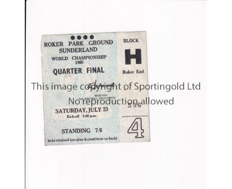 1966 WORLD CUP TICKET / ROKER PARK     Ticket for the Quarter-Final, Russia v Hungary 23/7/1966, very slight vertical crease.