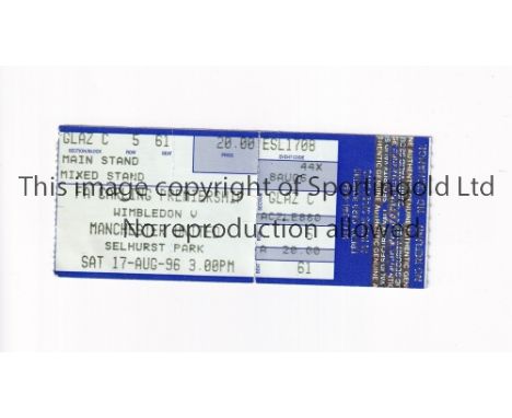 MANCHESTER UNITED / DAVID BECKHAM WONDER GOAL   Ticket for away match at Wimbledon on 17/8/96. Famous Beckham goal from insid