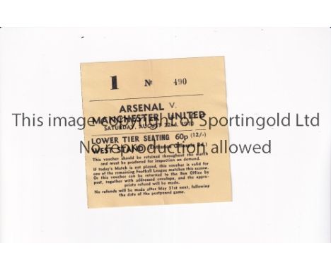 ARSENAL V MANCHESTER UNITED 1970        Ticket for the League match at Highbury 22/8/1970, Arsenal Double season.      Genera