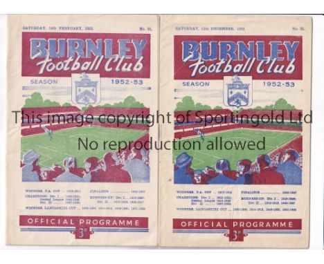 ARSENAL     Two away programmes v Burnley in their 1952/3 Championship season, 13/12/52 League and 14/2/53 FA Cup. Both very 