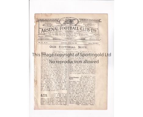 ARSENAL         Programme for the home League match v Preston North End 14/4/1923, ex-binder.       Generally good
