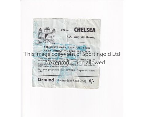 CHELSEA     Ticket for the away FA Cup tie v Crystal Palace 7/2/1970, creased and slightly worn. Chelsea won the cup in this 