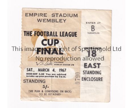 1967 LEAGUE CUP FINAL / FIRST AT WEMBLEY      Ticket for QPR v WBA, slightly creased.     Generally good