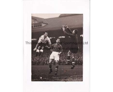 FULHAM V EVERTON 1948 FA CUP / PRESS PHOTO     A 8.5" X 6.5" b/w action Press photo, with stamp and paper notations on the ba