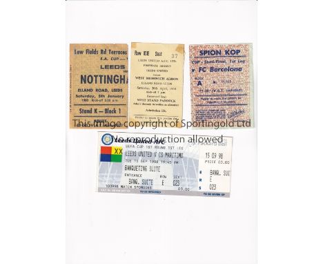 LEEDS UNITED       Four home tickets v WBA 67/8, tape marks on each corner, Barcelona 74/5 European Cup Semi-Final, Nottingha