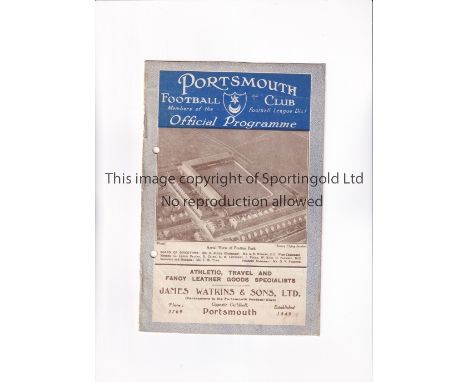 ARSENAL      Programme for the away League match v Portsmouth 3/4/1931, punched holes. Arsenal's first Championship season.  