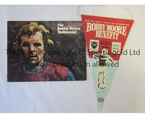 BOBBY MOORE TESTIMONIAL      Programme and 11" pennant issued by Esso for West Ham United at home v Celtic 16/11/1970. Progra