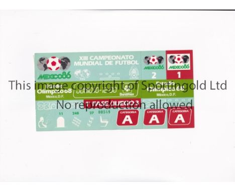 1986 WORLD CUP      Unused ticket for Argentina v Bulgaria 10/6/1986 at the Olympic 68 Stadium. Staple holes on the left.   G