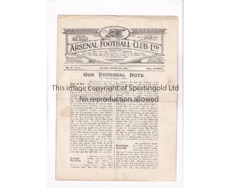 ARSENAL      Programme for the home League match v Manchester City 20/1/1923, slightly folded in four and very slightly worn.
