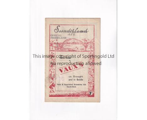 ARSENAL     Programme for the away League match v Sunderland 18/9/1948, slightly creased.    Generally good