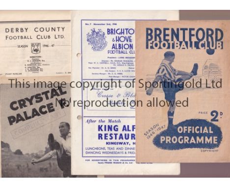 FOOTBALL PROGRAMMES 1946/7         Six Programmes: Brentford v Charlton 16/11/46, Brighton v Watford 2/11/46, punched holes, 