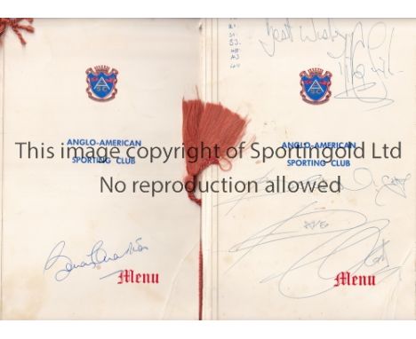 SPORTING / MUSIC AUTOGRAPHS      Two Anglo-American Sporting Club menus in honour of Bobby Charlton 23/10/1972 at the London 