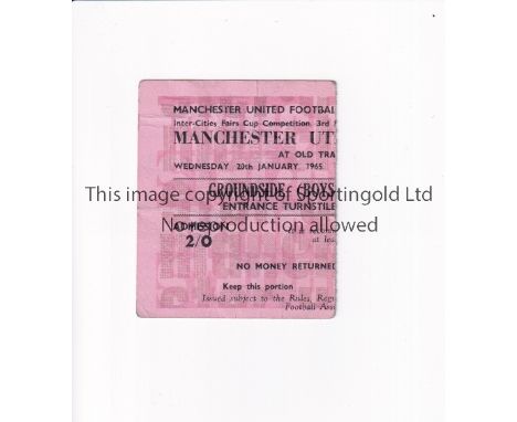 MANCHESTER UNITED      Ticket for the home ICFC tie v Everton 20/1/1965, slightly creased and match details written on the re