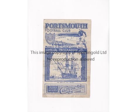 ARSENAL      Programme for the away FL South v Portsmouth 26/9/1942, very slightly creased and scores entered.      Generally