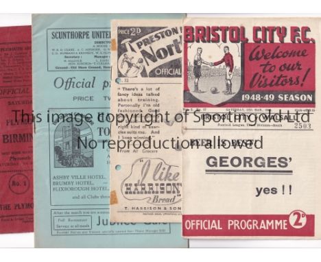 FOOTBALL PROGRAMMES     Four programmes: Bristol City v Walsall 12/3/1949, slightly creased, team change and scores entered, 