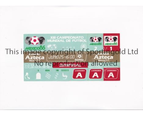 1986 WORLD CUP      Unused ticket for Semi-Final, Argentina v Belgium 25/6/1986 at the Aztec Stadium.   Very good