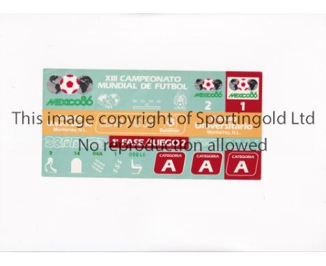 1986 WORLD CUP      Unused ticket for Poland v Portugal 7/6/1986 at the University Stadium, Monterrey, staple holes on the le