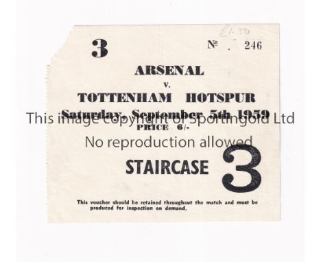 ARSENAL V TOTTENHAM HOTSPUR 1959       Ticket for the League match at Arsenal 5/9/59, paper loss at the top left on entry.   