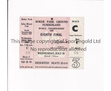 1966 WORLD CUP TICKET / ROKER PARK Unused ticket for Chile v Russia 20/7/1966. Very good