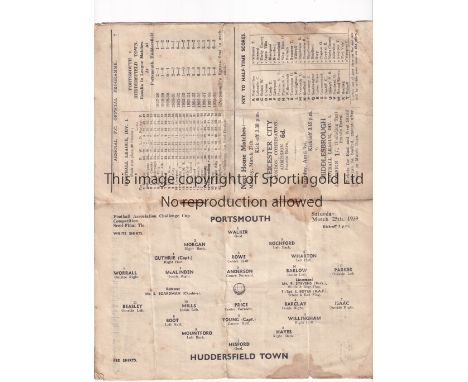 1939 FA CUP SEMI-FINAL AT ARSENAL        Programme for Portsmouth v Huddersfield Town 25/3/1939, horizontal folds, slightly m