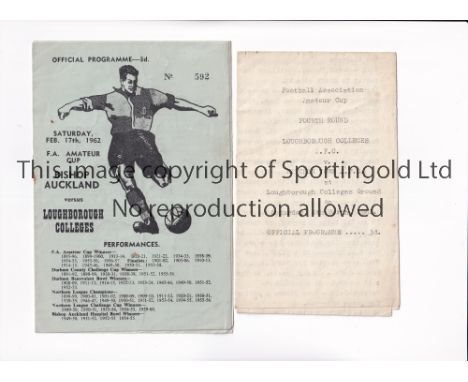 BOB WILL / ARSENAL &amp; LOUGHBOROUGH COLLEGES       Two programmes for Loughborough Colleges F.A. Amateur Cup ties including