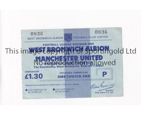 MANCHESTER UNITED      Unused ticket for the away League match v West Bromwich Albion 10/10/1979.      Good