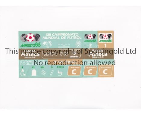 1986 WORLD CUP      Unused ticket for Mexico v Bulgaria 15/6/1986 at the Aztec Stadium. Staple holes on the left.   Generally