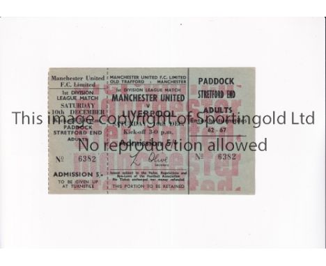 MANCHESTER UNITED     Unused ticket for the home League match v Liverpool 10/12/1966.     Good