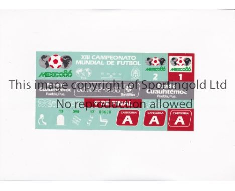 1986 WORLD CUP      Unused ticket for Spain v Belgium, Quarter-Final 22/6/1986 at the Cuauhtemoc Stadium. Category A. Staple 