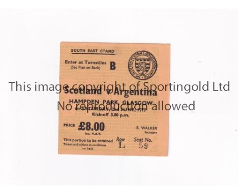 DIEGO MARADONA FIRST EVER GOAL FOR ARGENTINA         Seat ticket for Scotland v Argentina 2/6/1979 at Hampden Park in which M