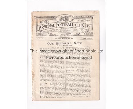 ARSENAL         Programme for the home League match v Bolton Wanderers 26/12/1922, ex-binder.       Generally good