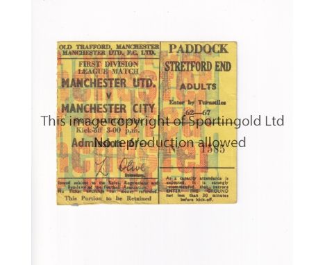 MANCHESTER UNITED     Ticket for the home League match v Manchester City 28/3/1970, slightly creased and minor paper residue 