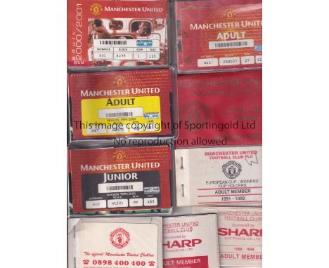 MANCHESTER UNITED SEASON TICKETS   Season ticket book for 1988/9, 1989/0, 1990/1, 1991/2, 1993/4, 1998/9, 1999/0 Junior and A